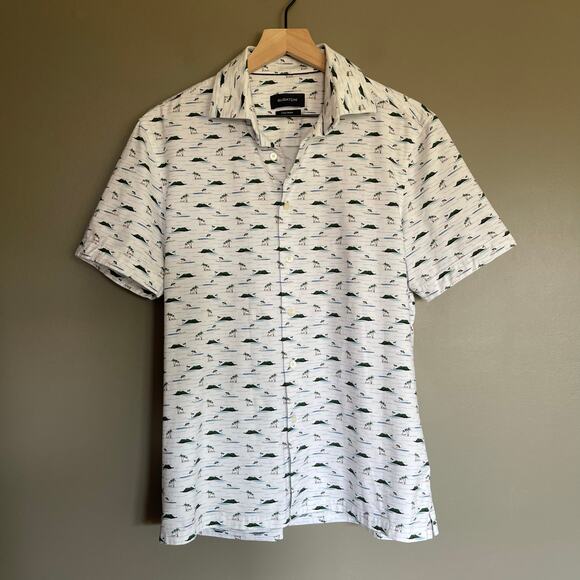 BUGATCHI Milo Island Print OoohCotton Short Sleeve Shirt Size‎ Medium Polo Golf - Picture 6 of 16